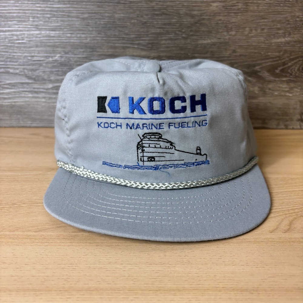 Vintage KOCH Marine Fueling Hat Cap Snap Back Gray Rope Embroidered Nautical